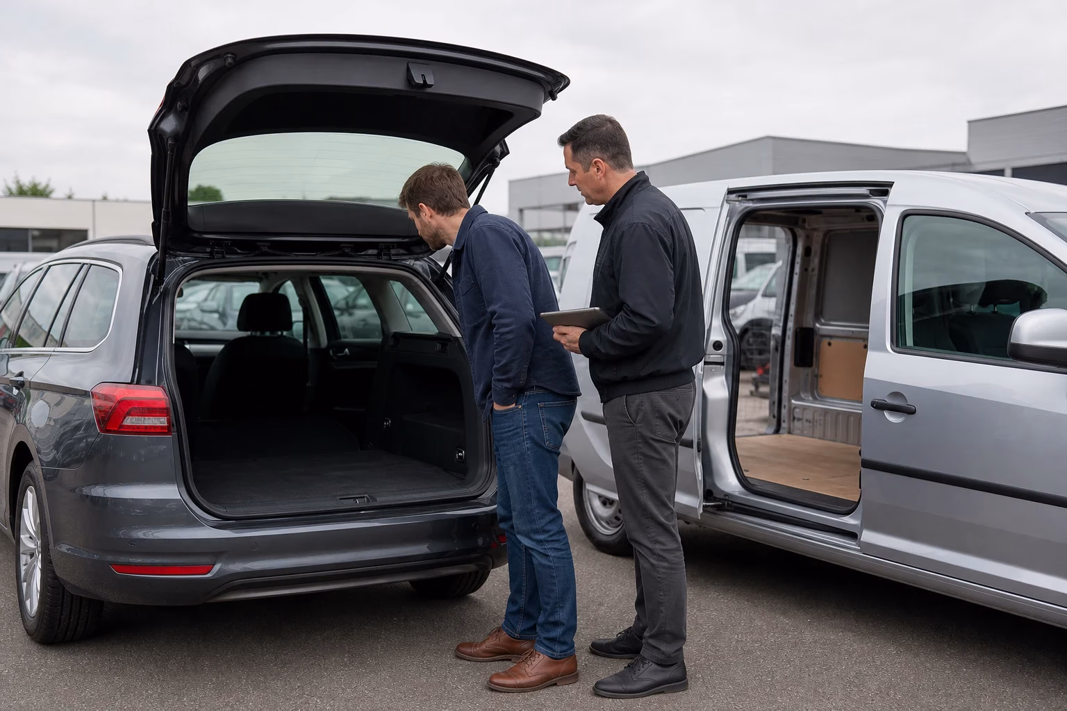 Travailleur autonome comparant l’espace de chargement de deux véhicules